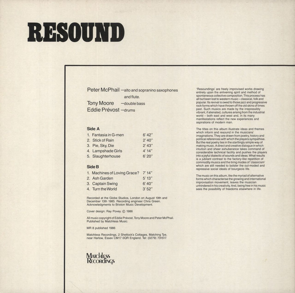 Eddie Prévost Resoundings UK vinyl LP album (LP record)