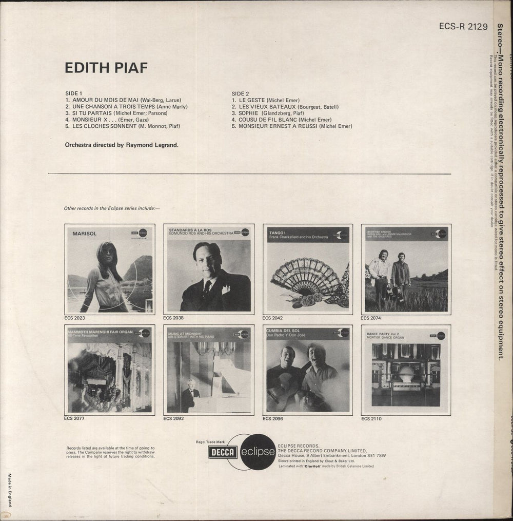 Edith Piaf Edith Piaf UK vinyl LP album (LP record)