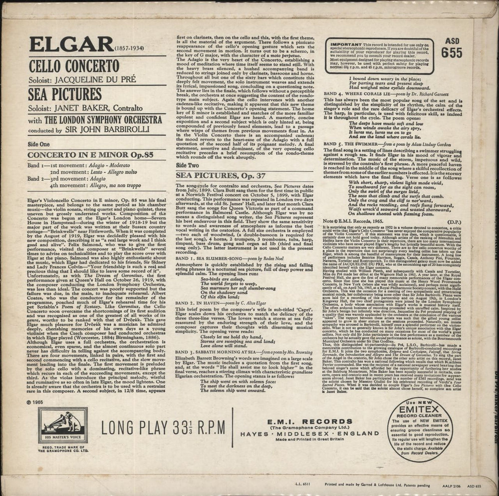 Edward Elgar Cello Concerto / Sea Pictures - 1st UK vinyl LP album (LP record)