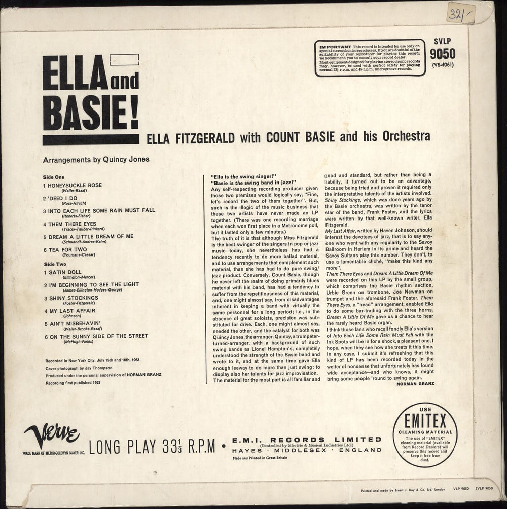 Ella Fitzgerald & Count Basie Ella And Basie! UK vinyl LP album (LP record)