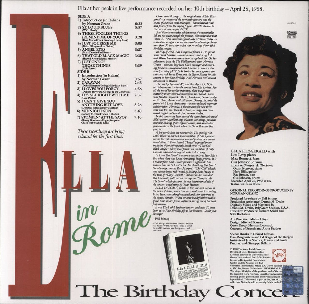 Ella Fitzgerald Ella In Rome - The Birthday Concert - 180gm Vinyl UK vinyl LP album (LP record)