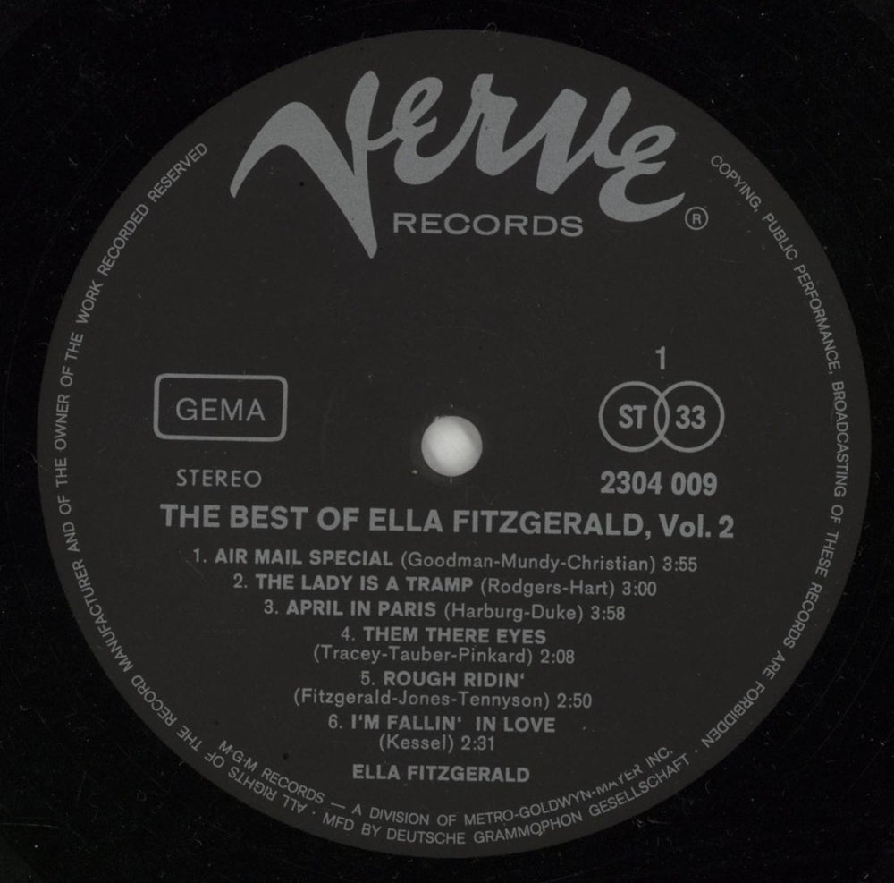 Ella Fitzgerald The Best Of Ella Fitzgerald Vol. 2 German vinyl LP album (LP record) EFZLPTH869894