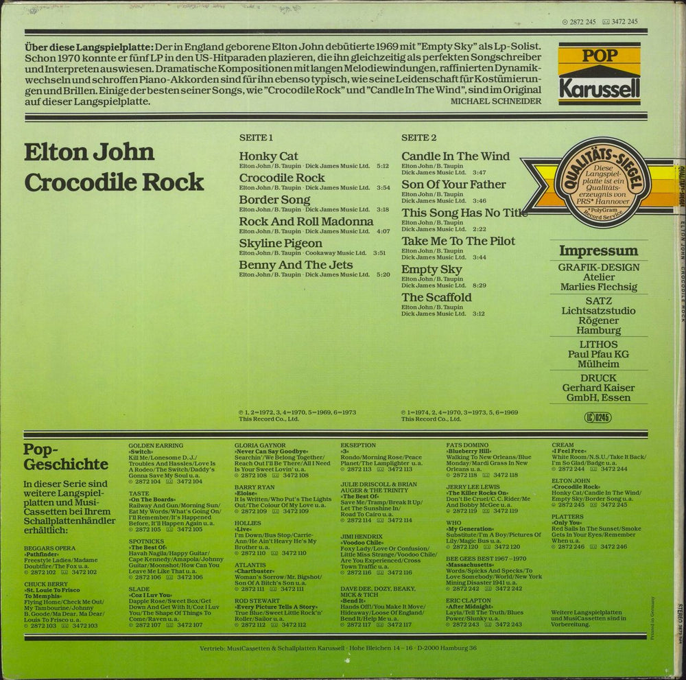 Elton John Crocodile Rock German vinyl LP album (LP record)