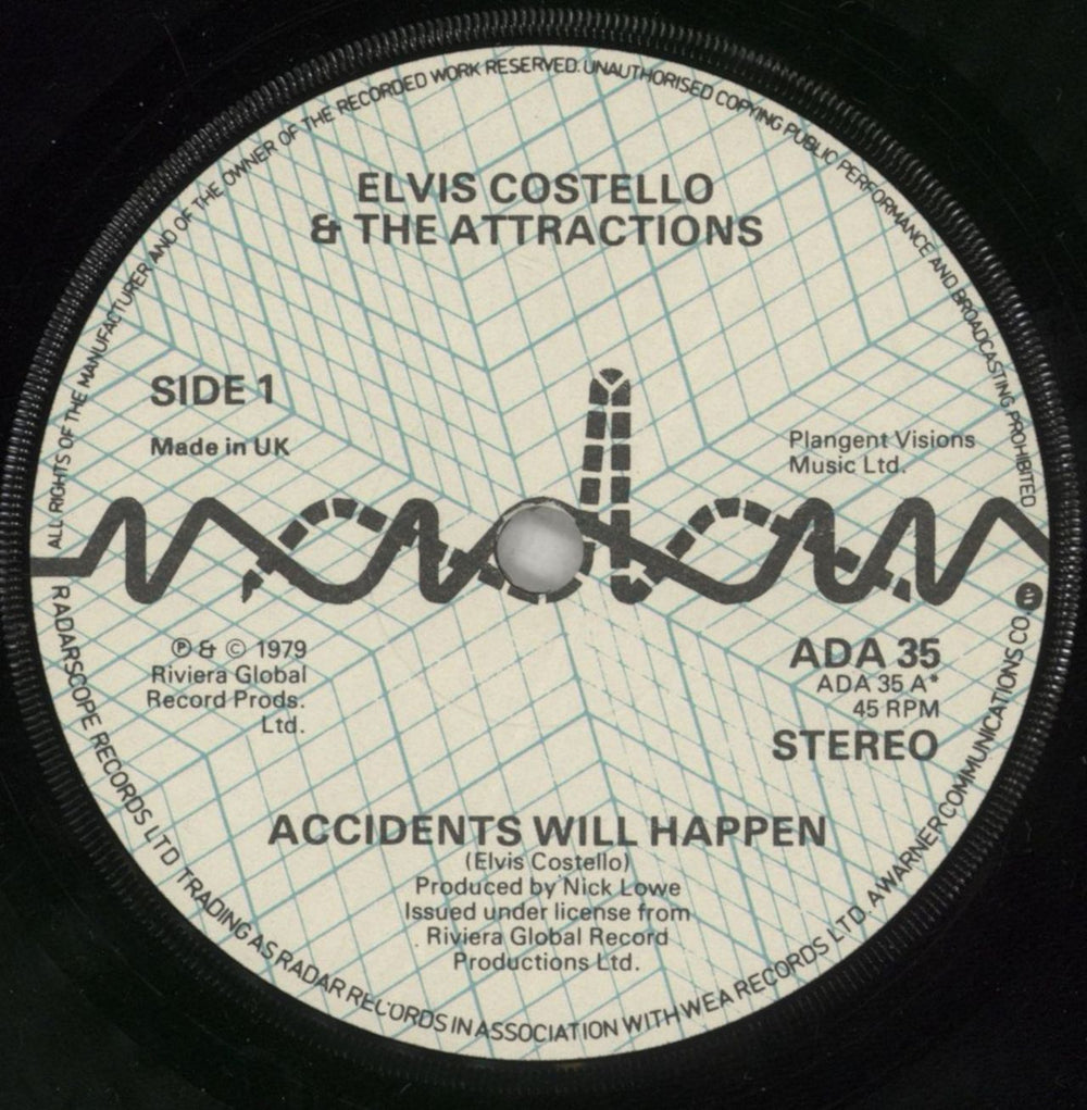 Elvis Costello Accidents Will Happen - Inside Out Sleeve UK 7" vinyl single (7 inch record / 45) COS07AC43373