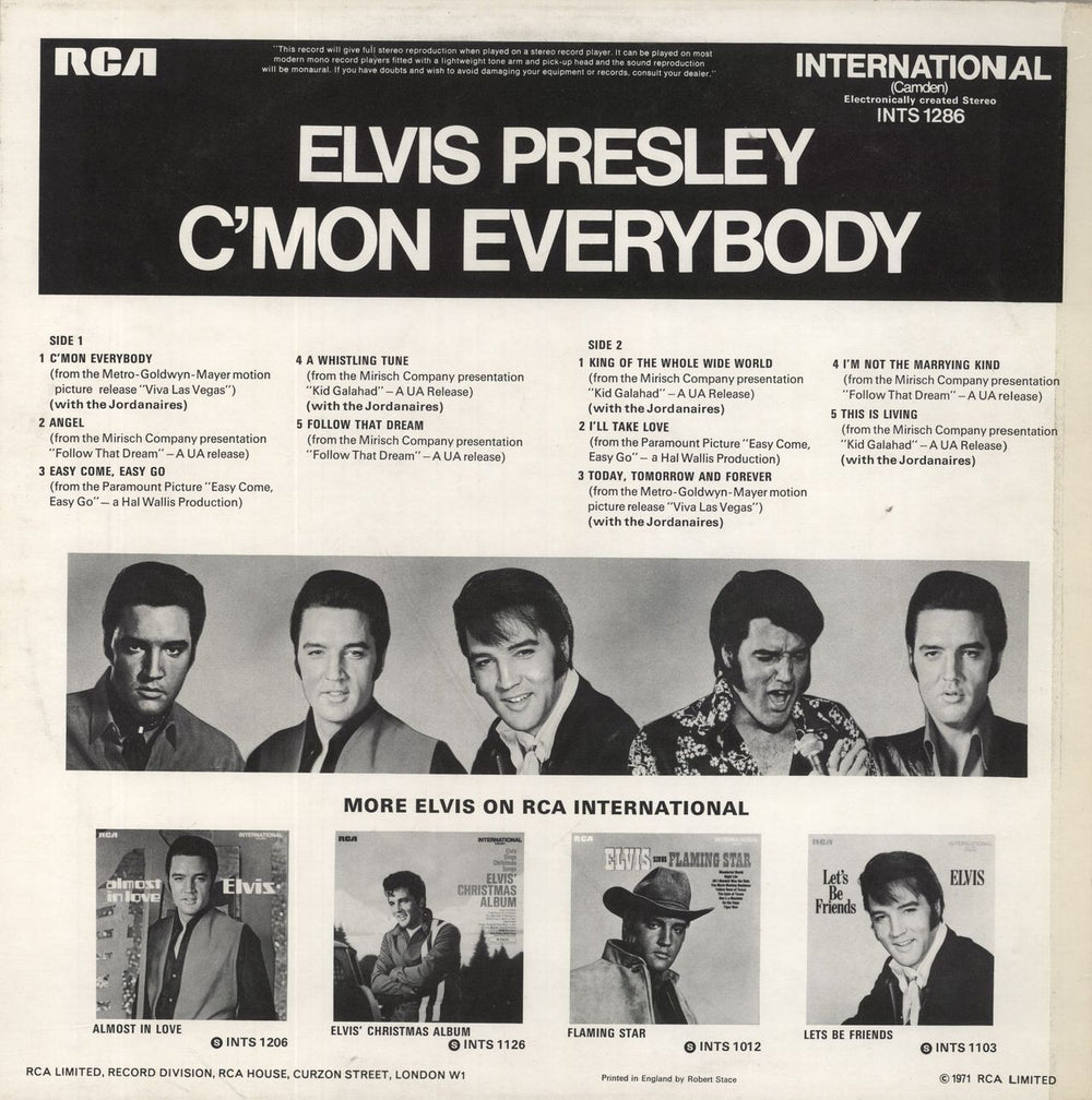 Elvis Presley C'Mon Everybody UK vinyl LP album (LP record)