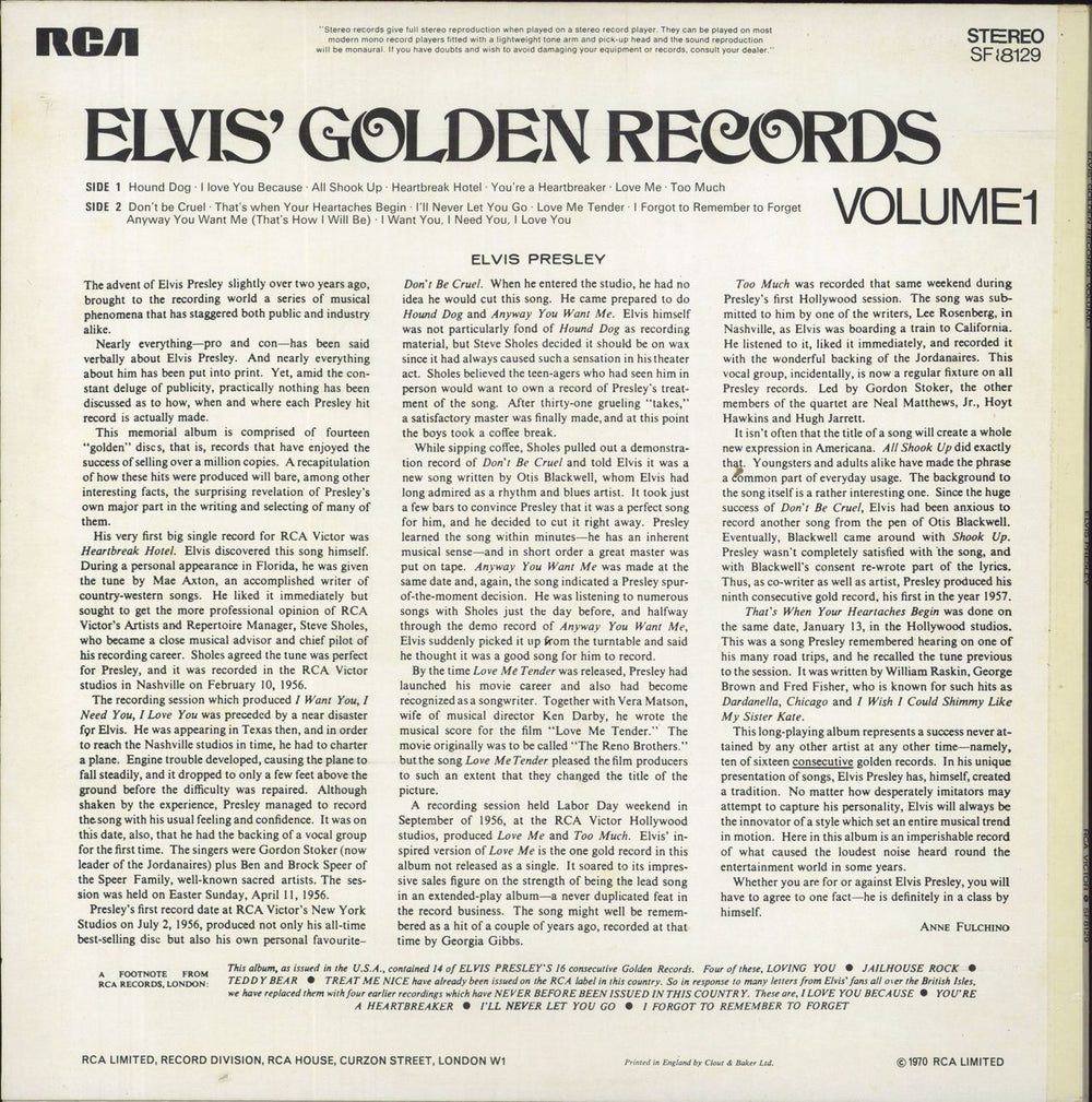 Elvis Presley Elvis' Golden Records Volume 1 UK vinyl LP album (LP record)