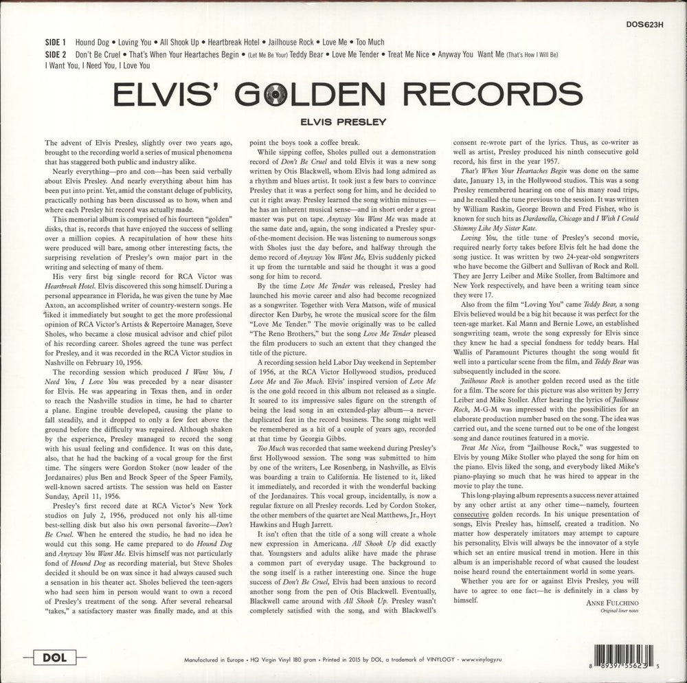 Elvis Presley Elvis's Golden Records UK vinyl LP album (LP record) 889397556235