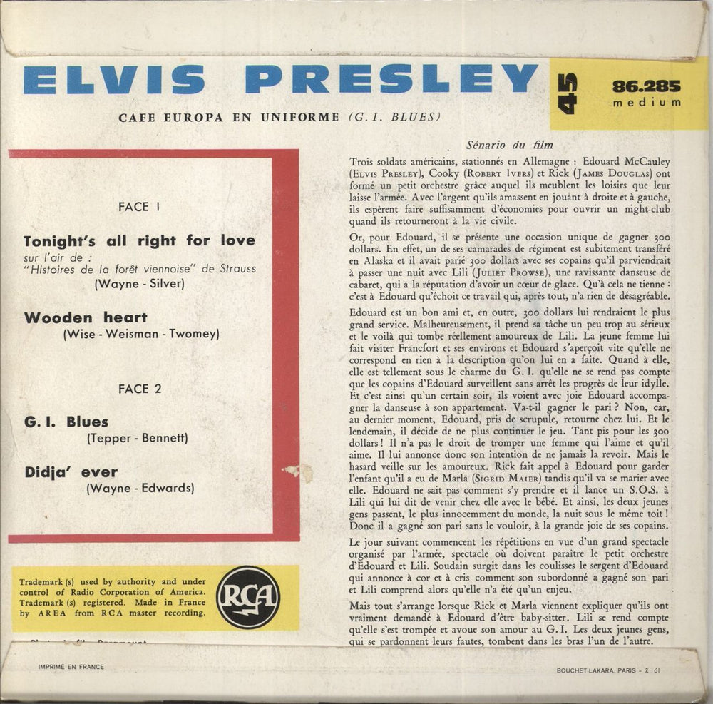 Elvis Presley G.I. Blues EP - Blue Label French 7" vinyl single (7 inch record / 45)