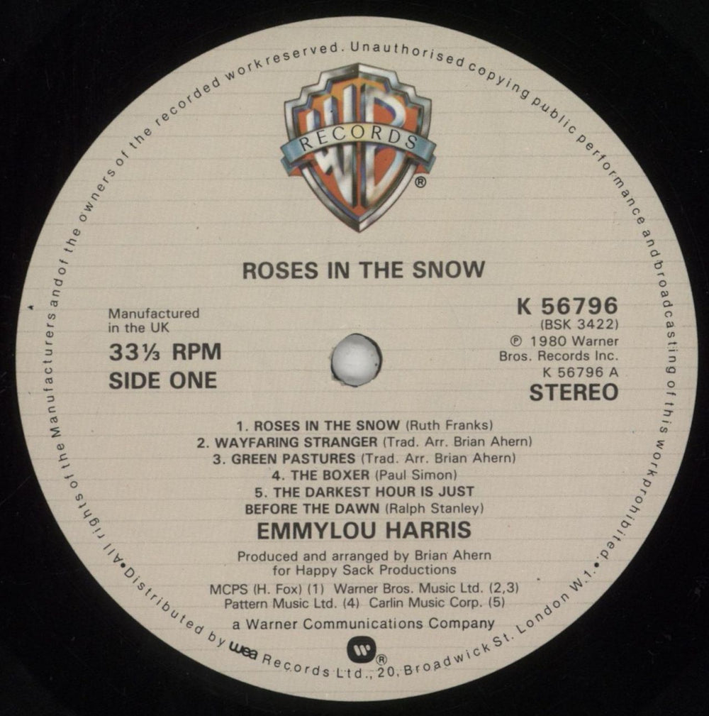 Emmylou Harris Roses In The Snow UK vinyl LP album (LP record) ELHLPRO362963