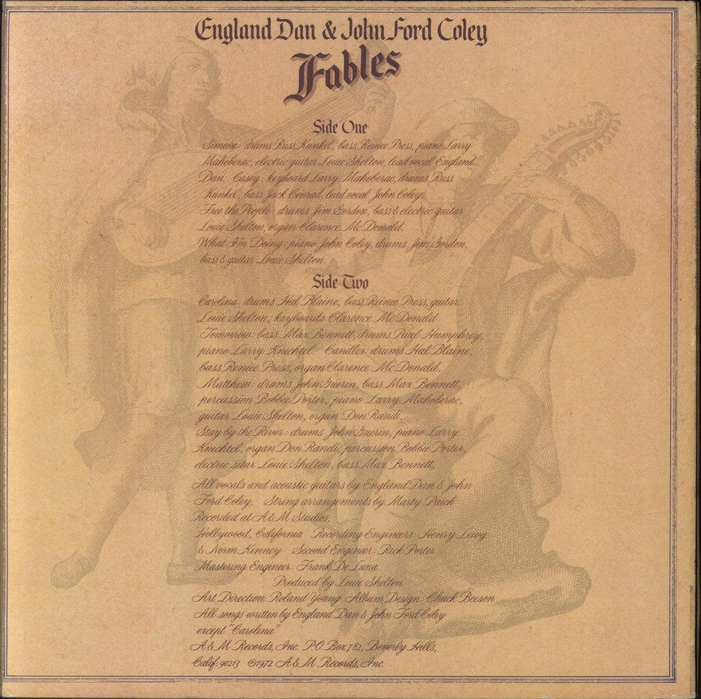 England Dan & John Ford Coley Fables US vinyl LP album (LP record)