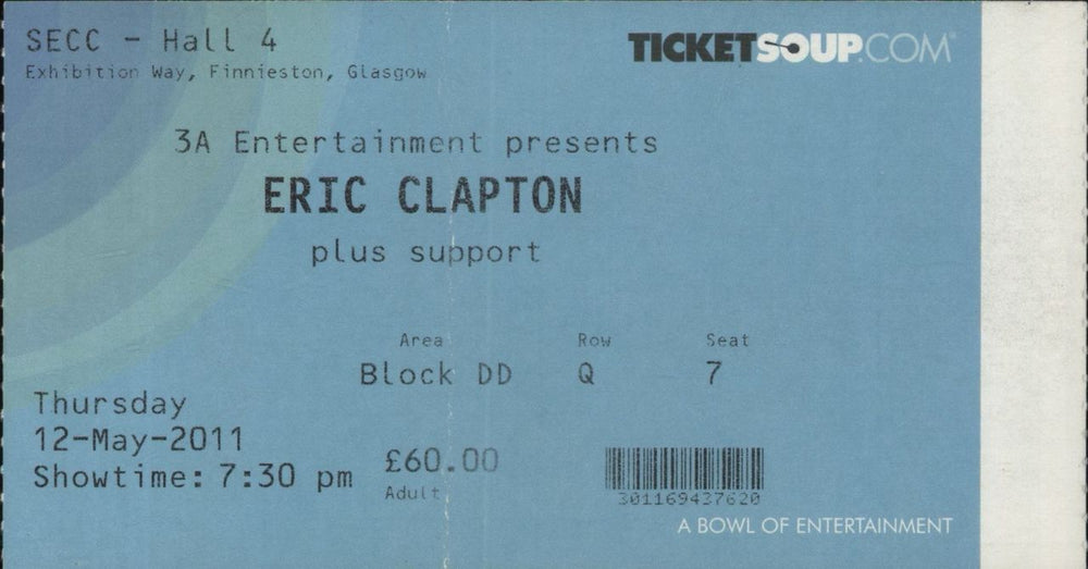 Eric Clapton Clapton 2011 - Ticket Stub UK tour programme CLPTRCL847405