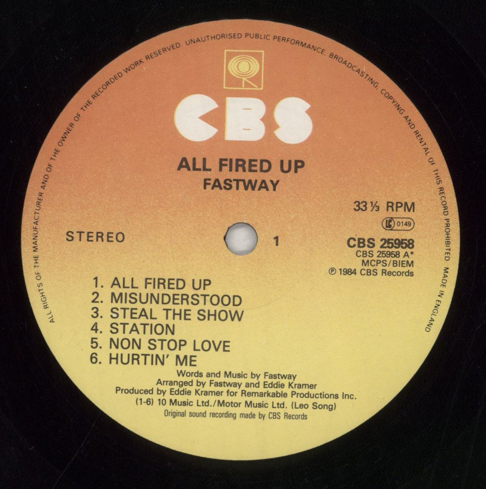 Fastway All Fired Up UK vinyl LP album (LP record) FSWLPAL603386
