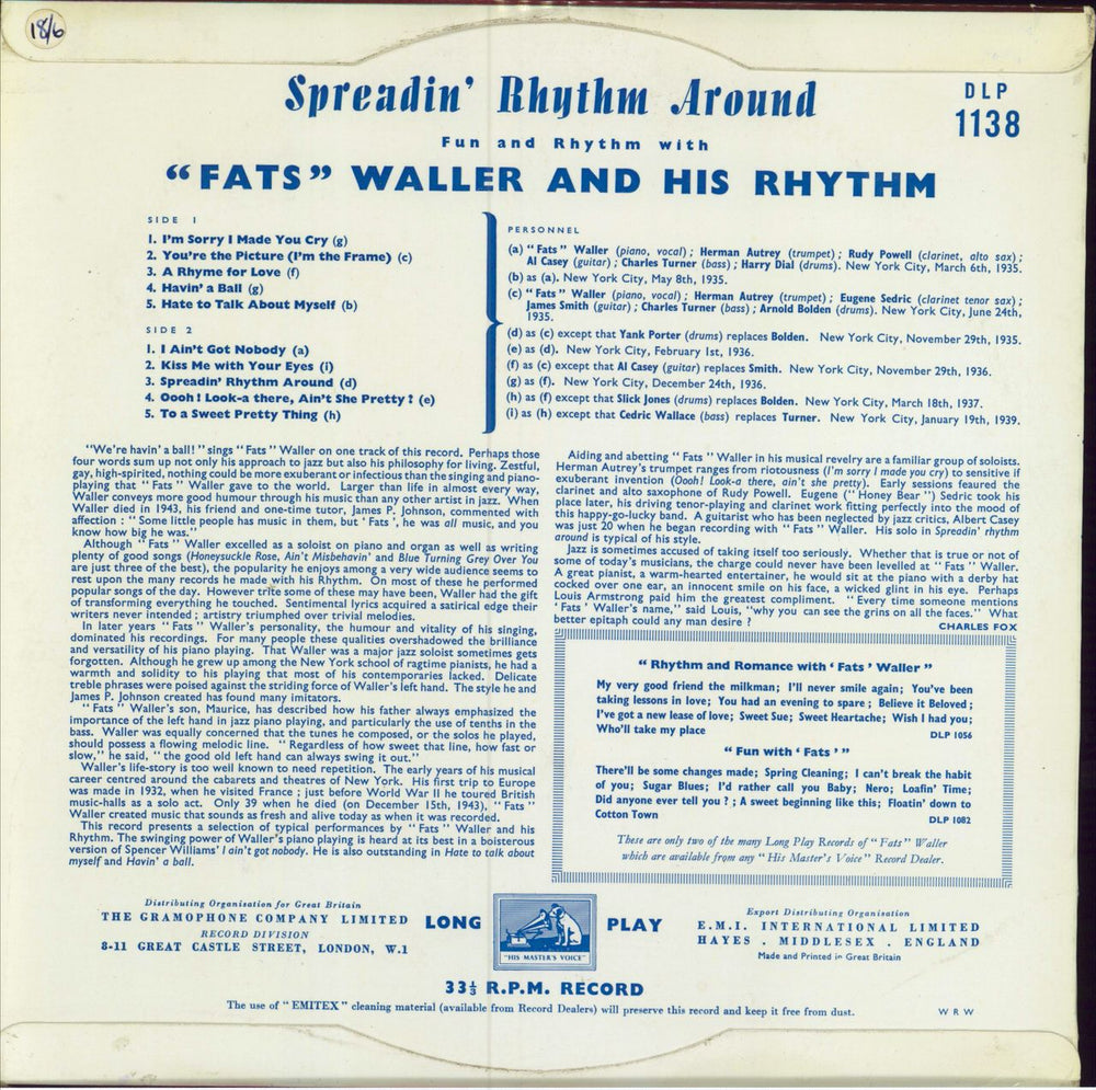 Fats Waller Spreadin' Rhythm Around UK 10" vinyl single (10 inch record)