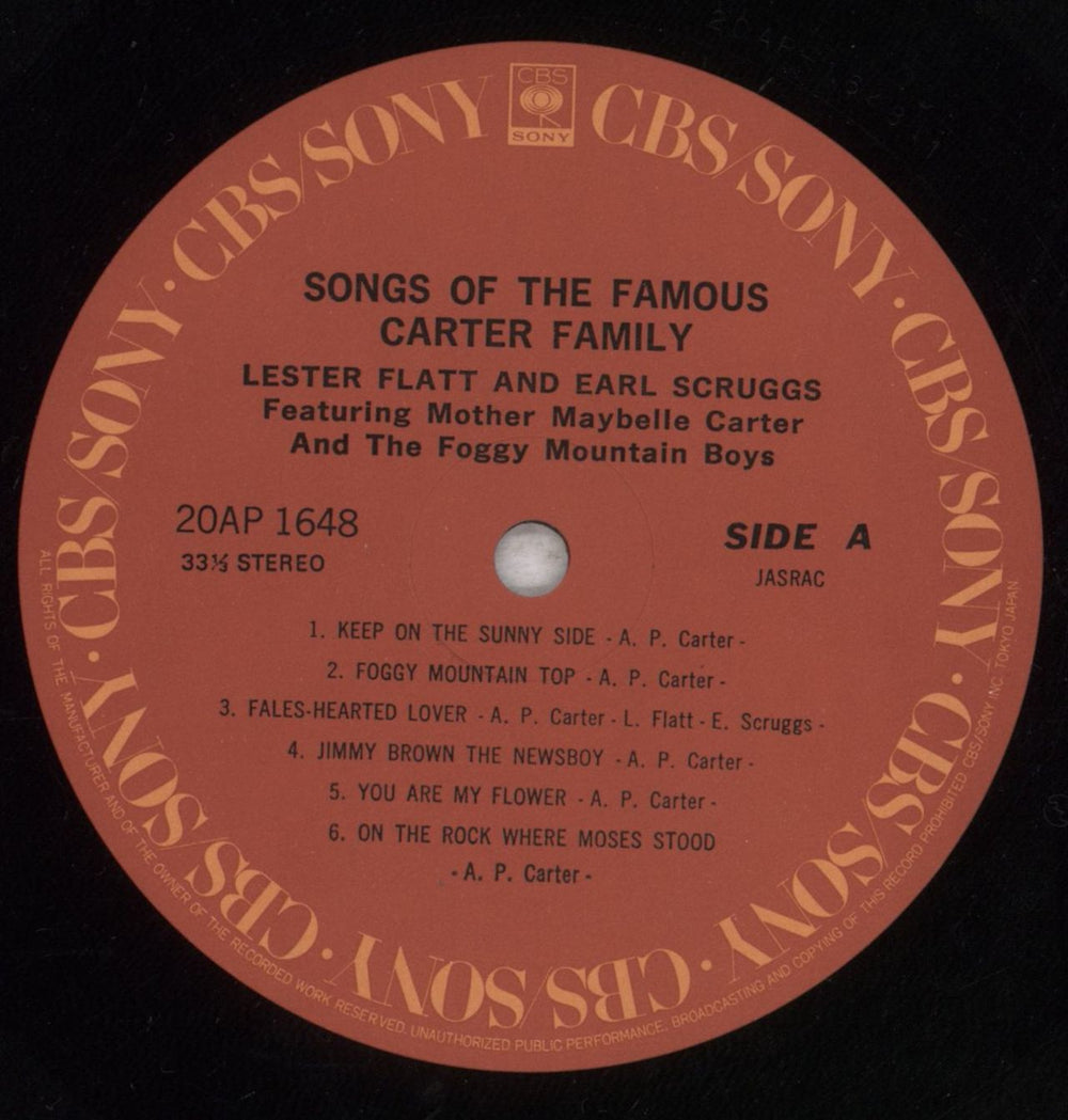 Flatt & Scruggs Songs Of The Famous Carter Family Japanese vinyl LP album (LP record) F&SLPSO847906