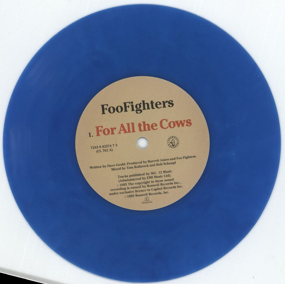 Foo Fighters For All The Cows - Blue Vinyl - VG UK 7" vinyl single (7 inch record / 45) FOO07FO877204
