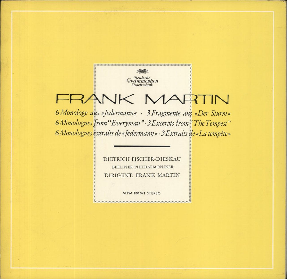 Frank Martin 6 Monologe Aus »Jedermann« · 3 Fragmente Aus »Der Sturm« German vinyl LP album (LP record) 138871