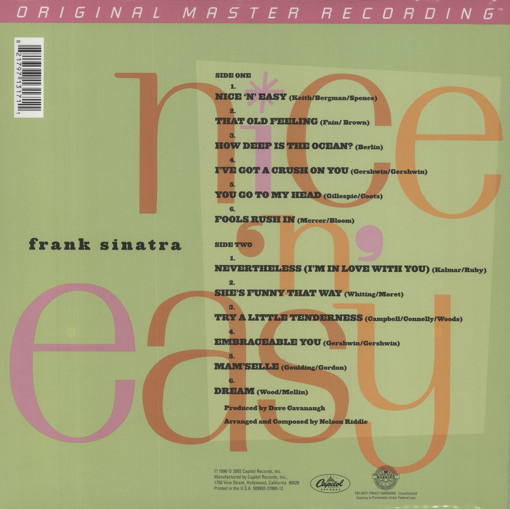 Frank Sinatra Nice 'N' Easy - 180gm - Sealed US vinyl LP album (LP record) 821797131711