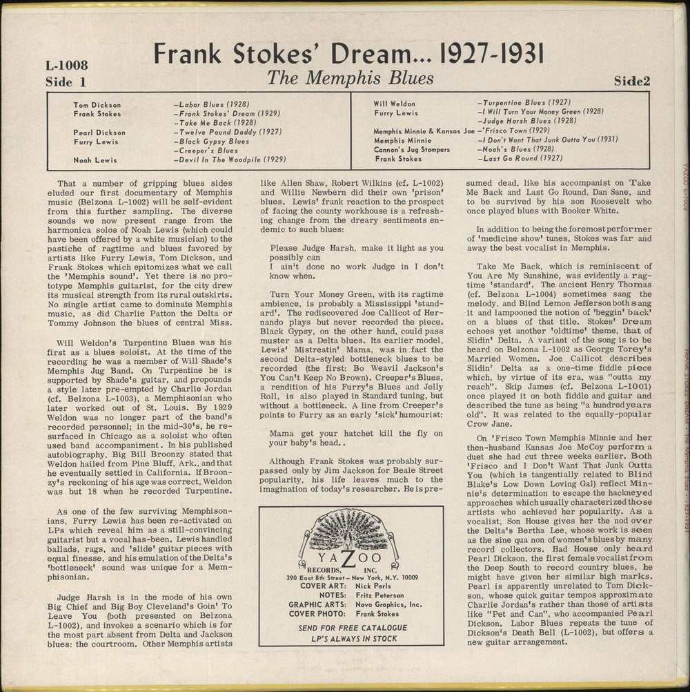 Frank Stokes Frank Stokes' Dream (The Memphis Blues 1927-1931) US vinyl LP album (LP record)