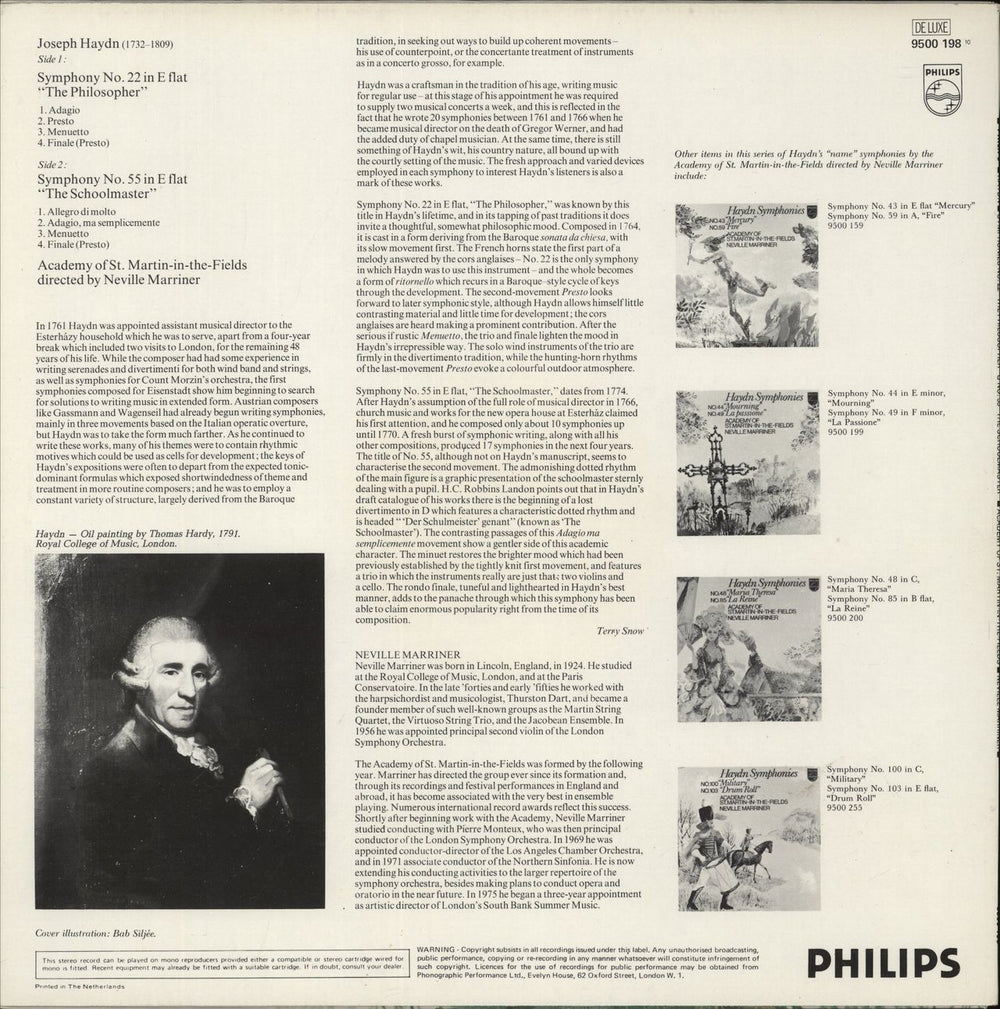 Franz Joseph Haydn Symphonies No. 22 "The Philosopher", No. 55 "The Schoolmaster" Dutch vinyl LP album (LP record)