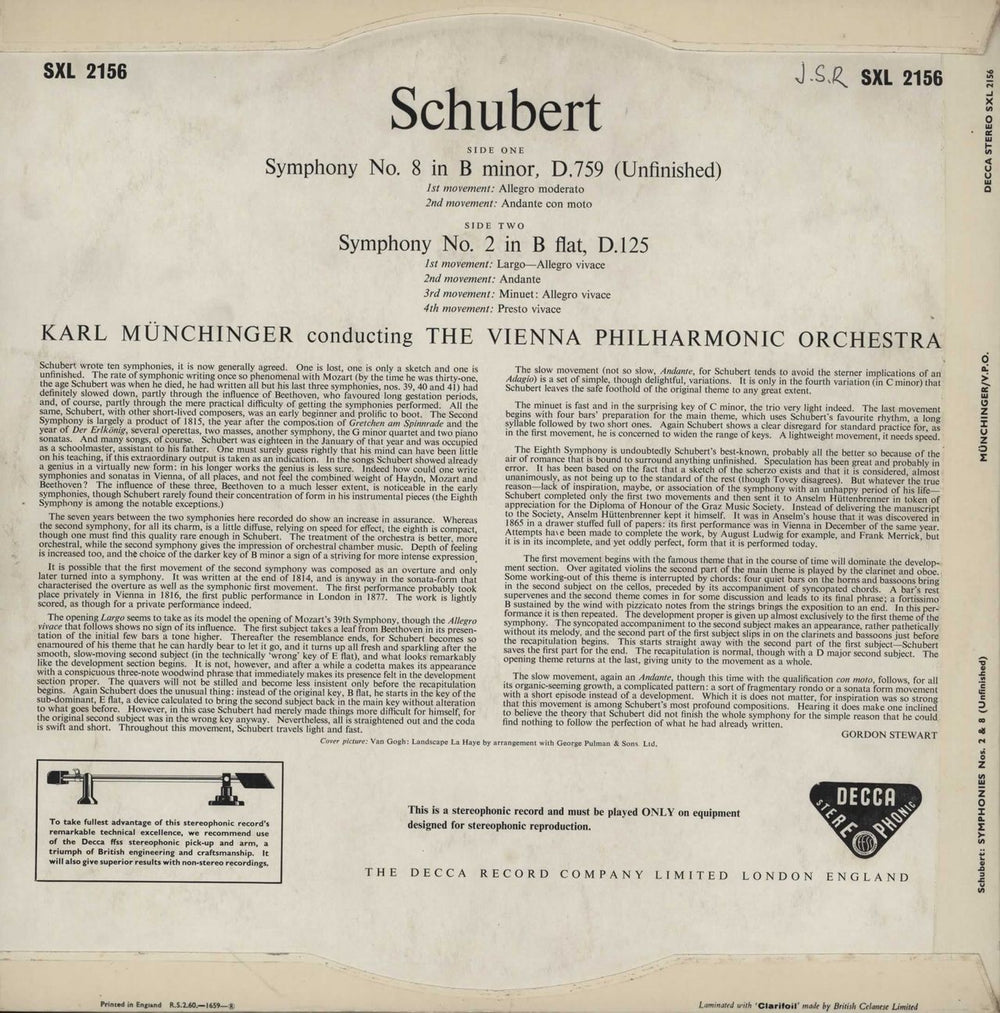 Franz Schubert Schubert: Symphony No. 8 In B Minor, D. 759 (Unfinished) / Symphony No. 2 In B Flat, D. 125 UK vinyl LP album (LP record)