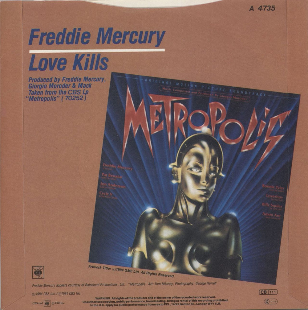 Freddie Mercury Love Kills UK 7" vinyl single (7 inch record / 45)