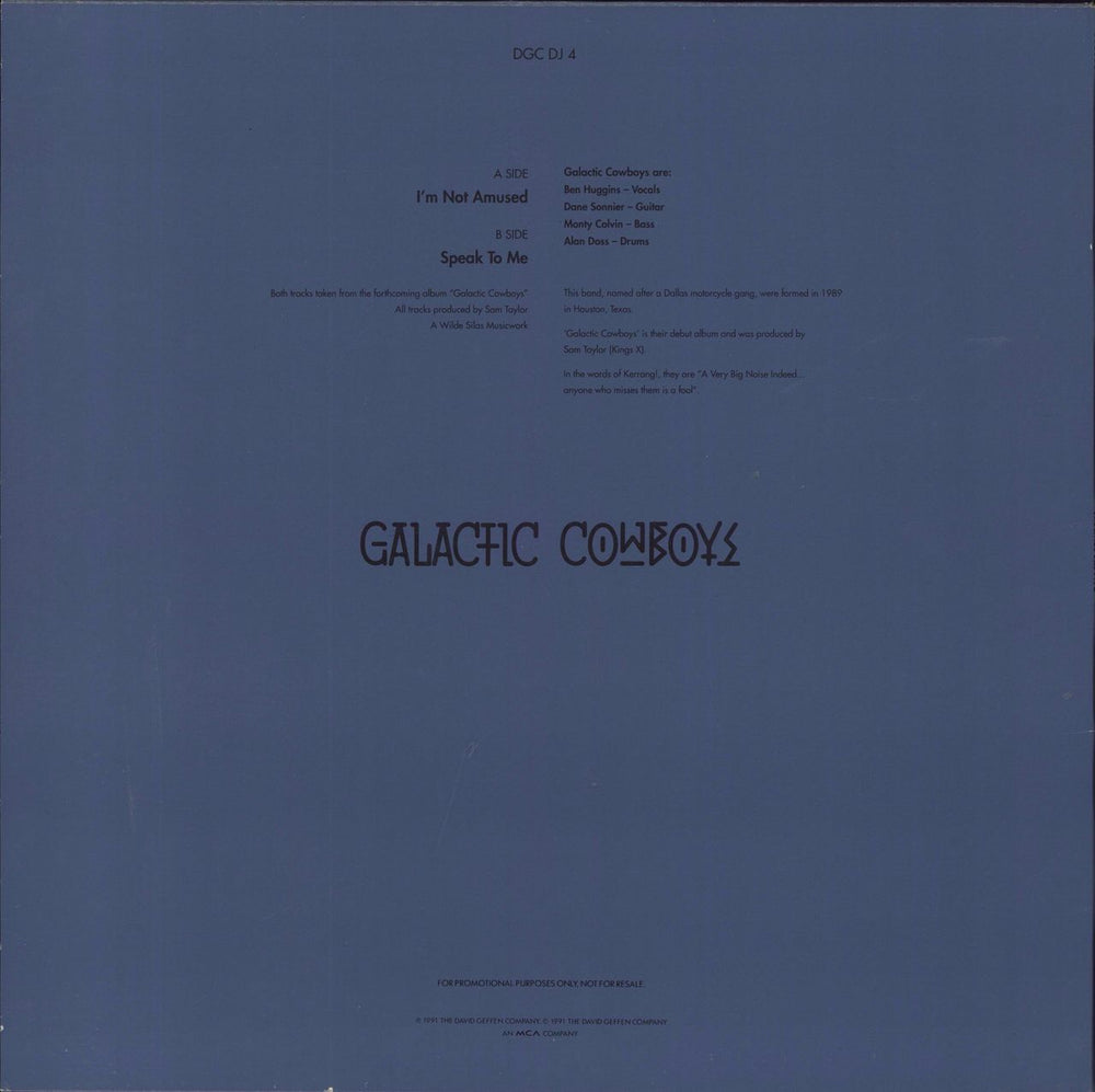 Galactic Cowboys I'm not Amused UK Promo 12" vinyl single (12 inch record / Maxi-single)