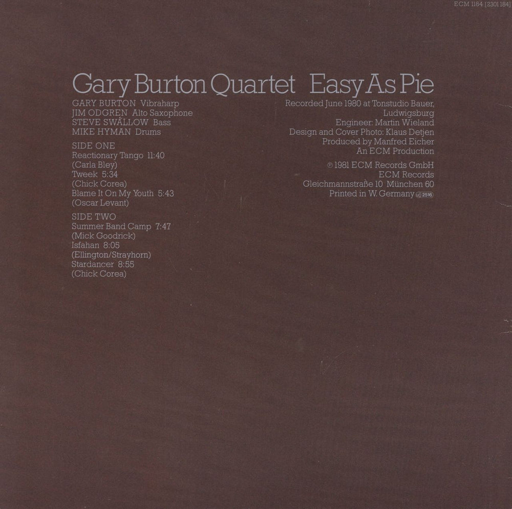 Gary Burton Easy As Pie German vinyl LP album (LP record)