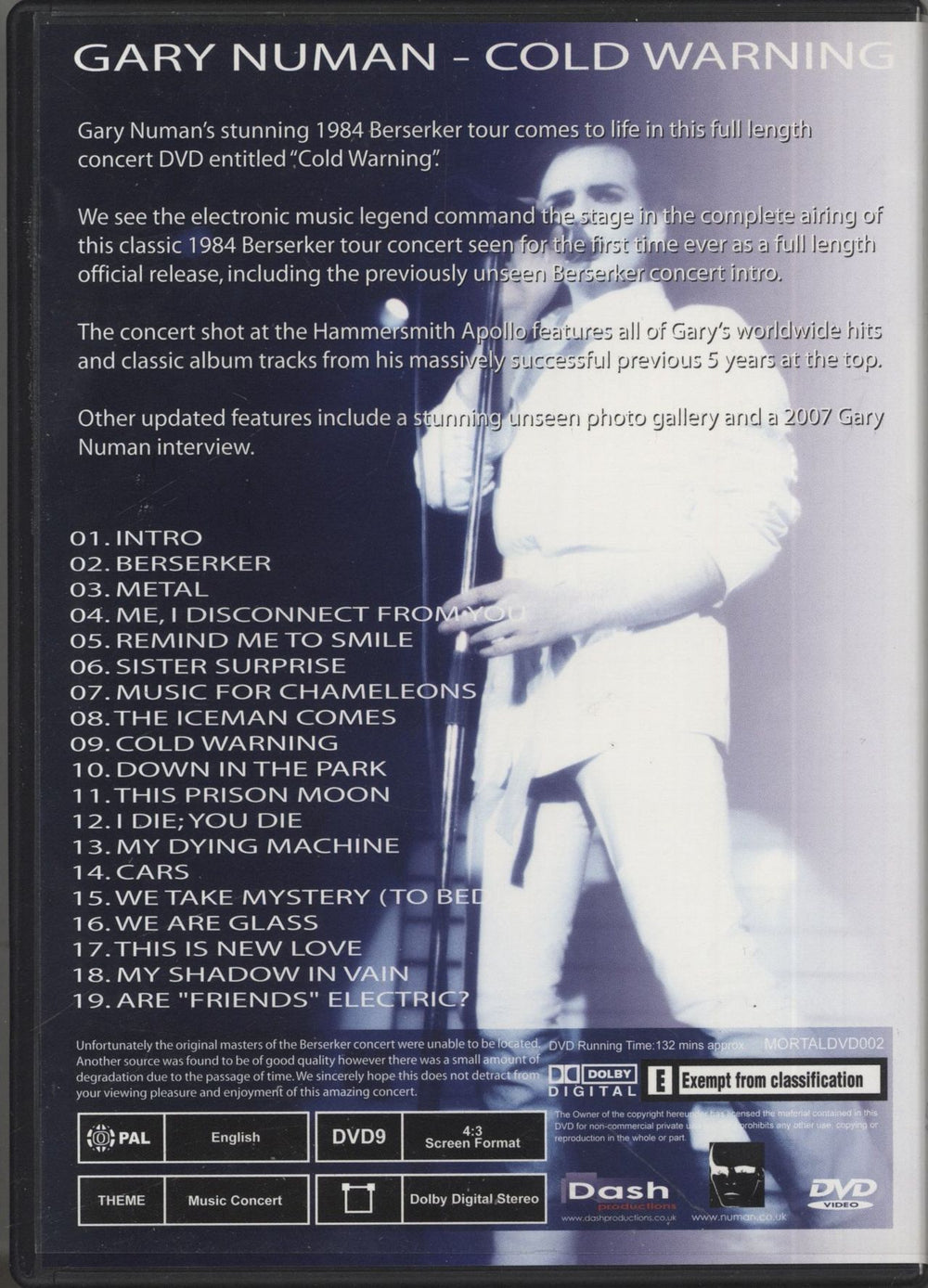 Gary Numan Cold Warning UK DVD
