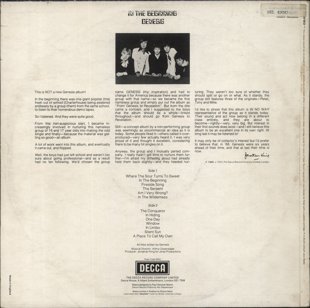 Genesis In The Beginning - EX UK vinyl LP album (LP record)