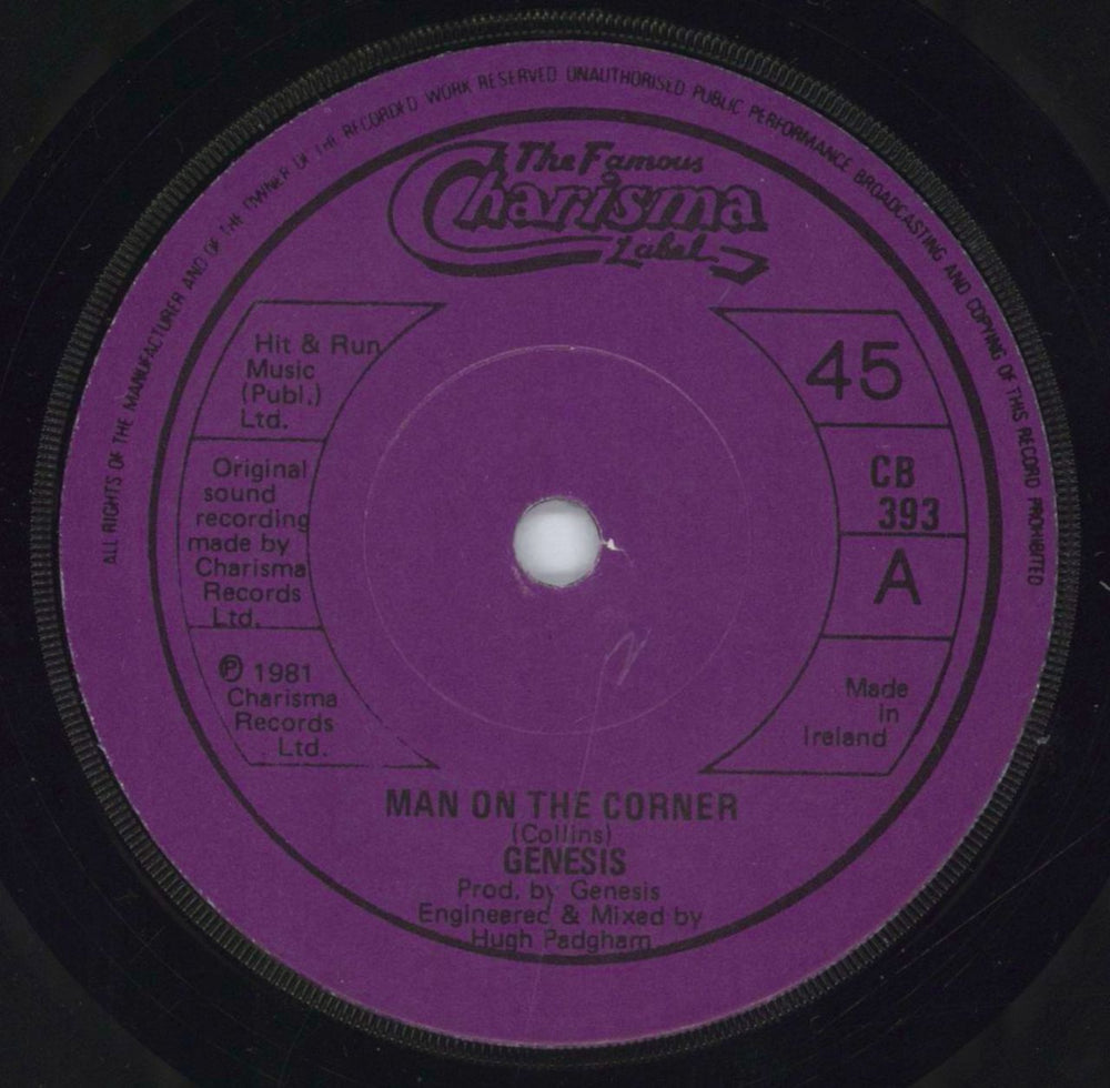 Genesis Man On The Corner Irish 7" vinyl single (7 inch record / 45) CB393