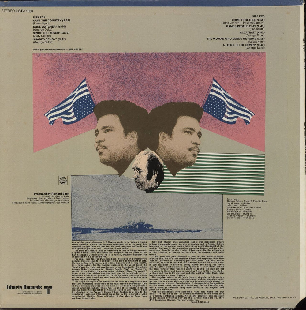 George Duke Save The Country US vinyl LP album (LP record)