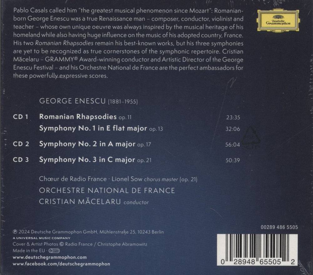 George Enescu Symphonies 1–3 / Romanian Rhapsodies 1 & 2 - Sealed German 3-CD album set (Triple CD) 028948655052