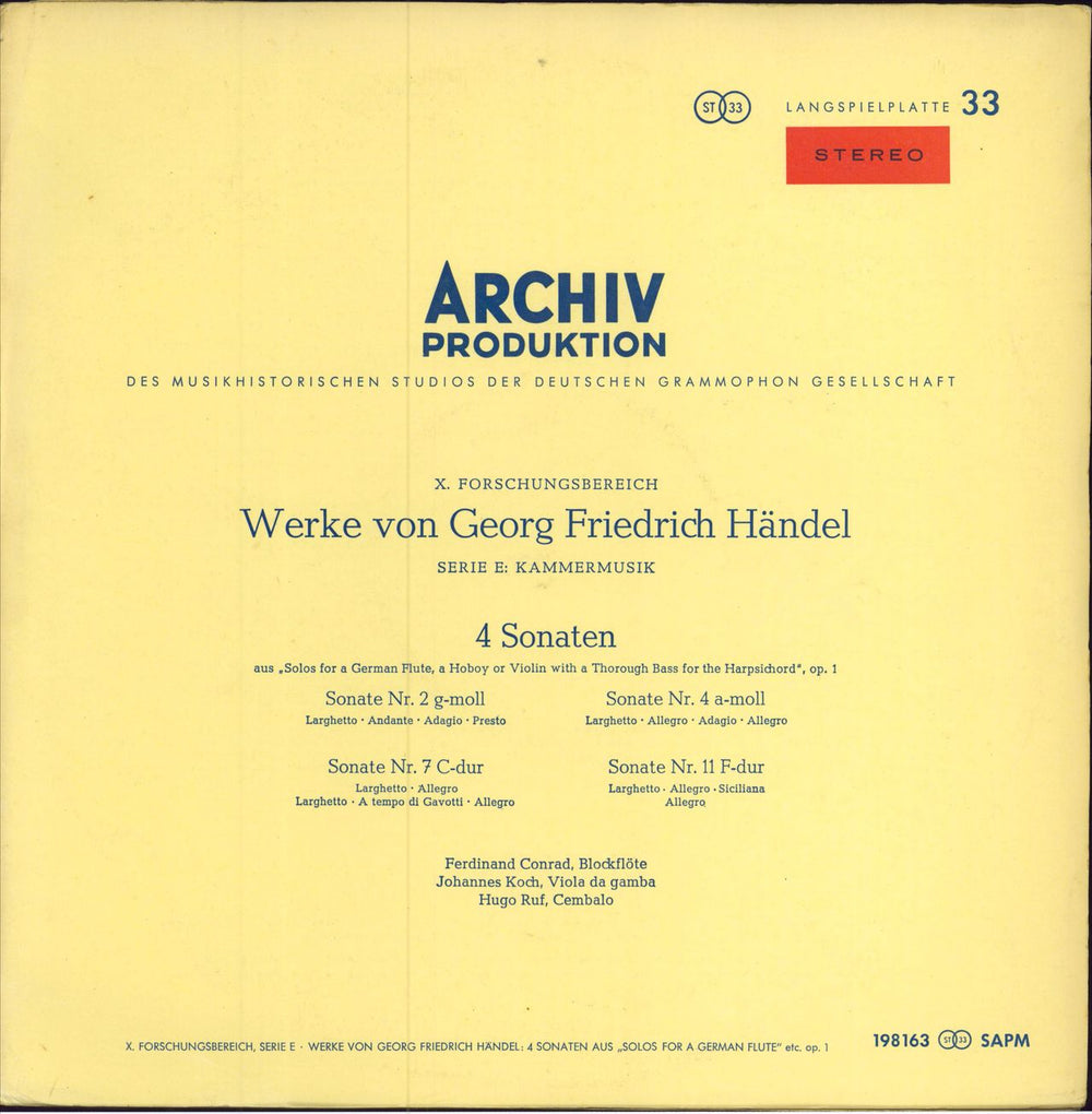 George Frideric Handel 4 Sonaten German vinyl LP album (LP record) SAPM198163