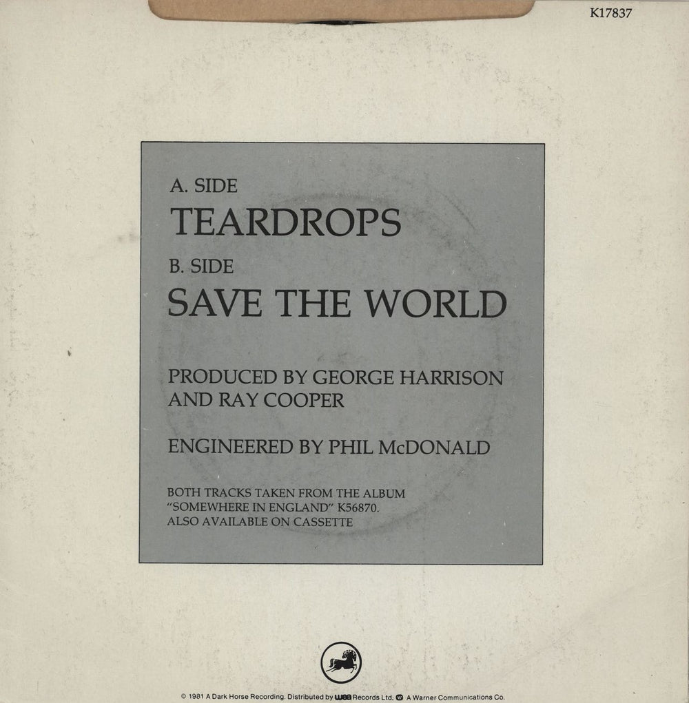 George Harrison Teardrops UK Promo 7" vinyl single (7 inch record / 45)