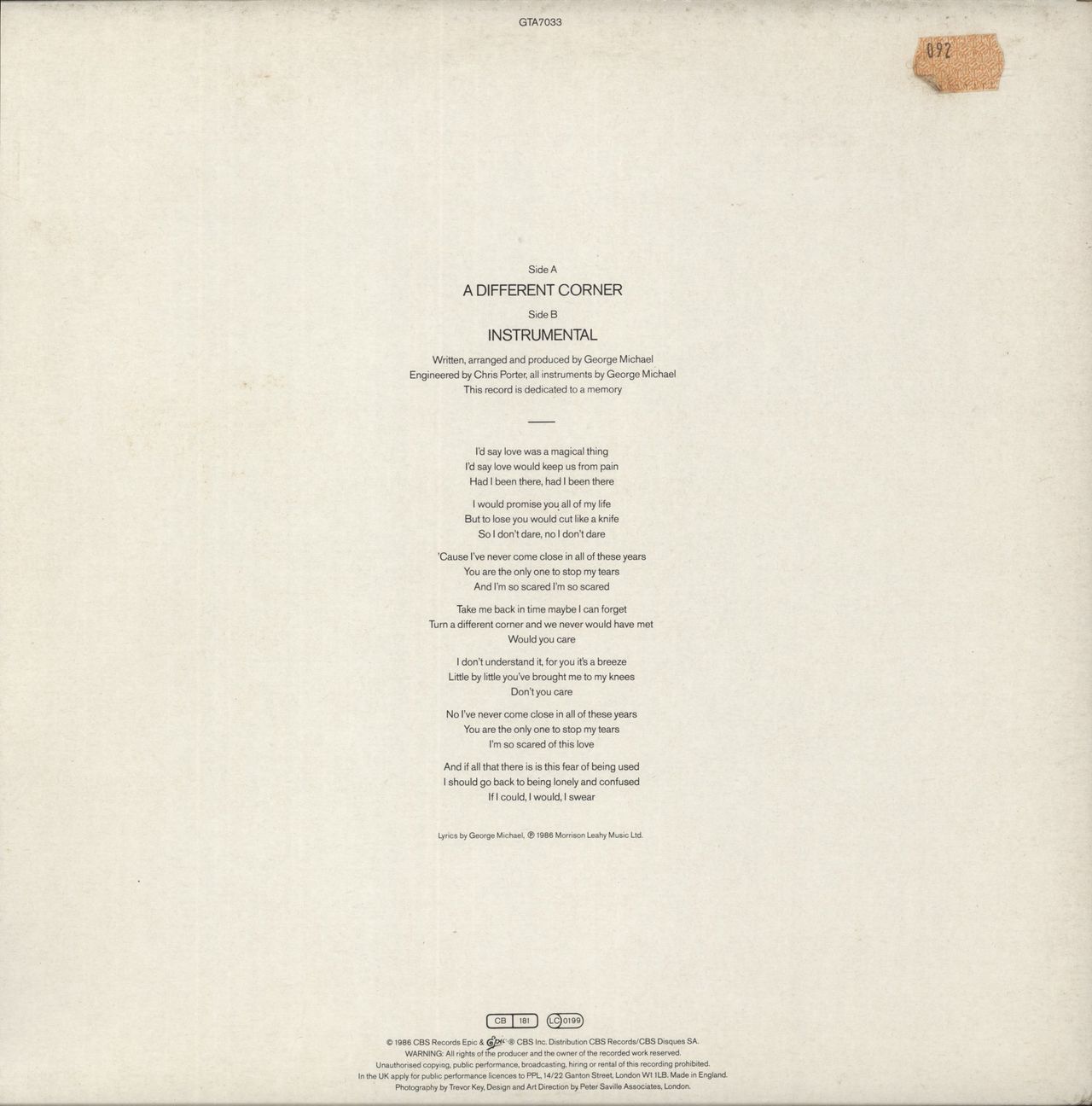 George Michael A Different Corner - Gatefold UK 12" vinyl single (12 inch record / Maxi-single)
