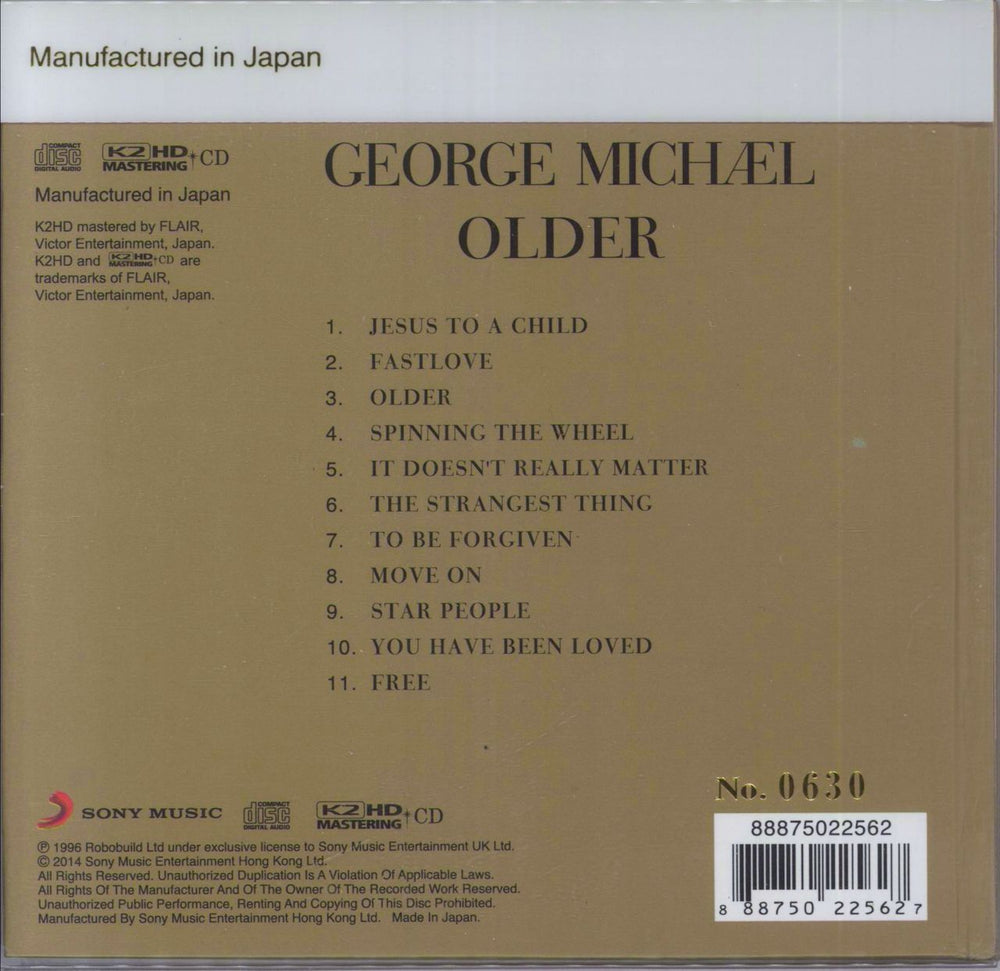 George Michael Older - K2 HD Mastering Hong Kong CD album (CDLP) 888750225627