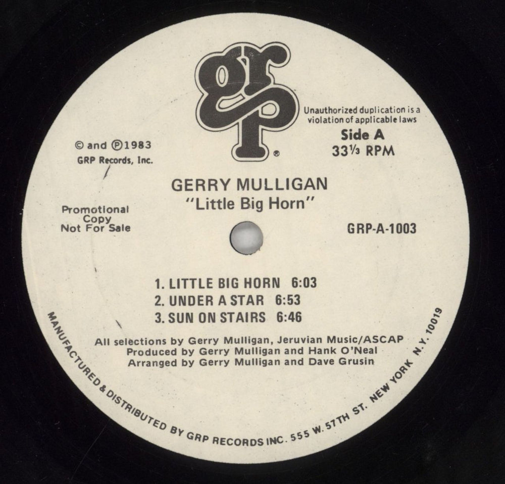 Gerry Mulligan Little Big Horn - Promo Stamped Sleeve US Promo vinyl LP album (LP record) GAJLPLI853920