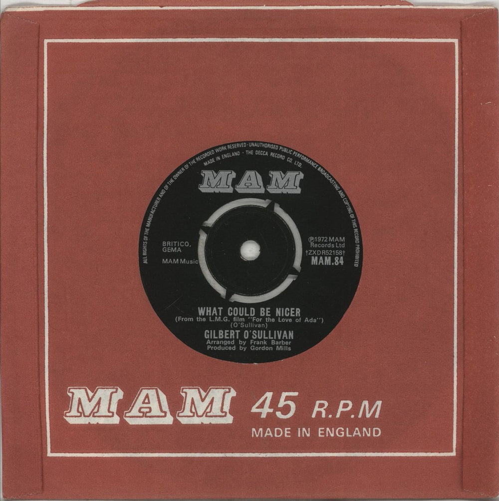 Gilbert O'Sullivan Clair UK 7" vinyl single (7 inch record / 45)