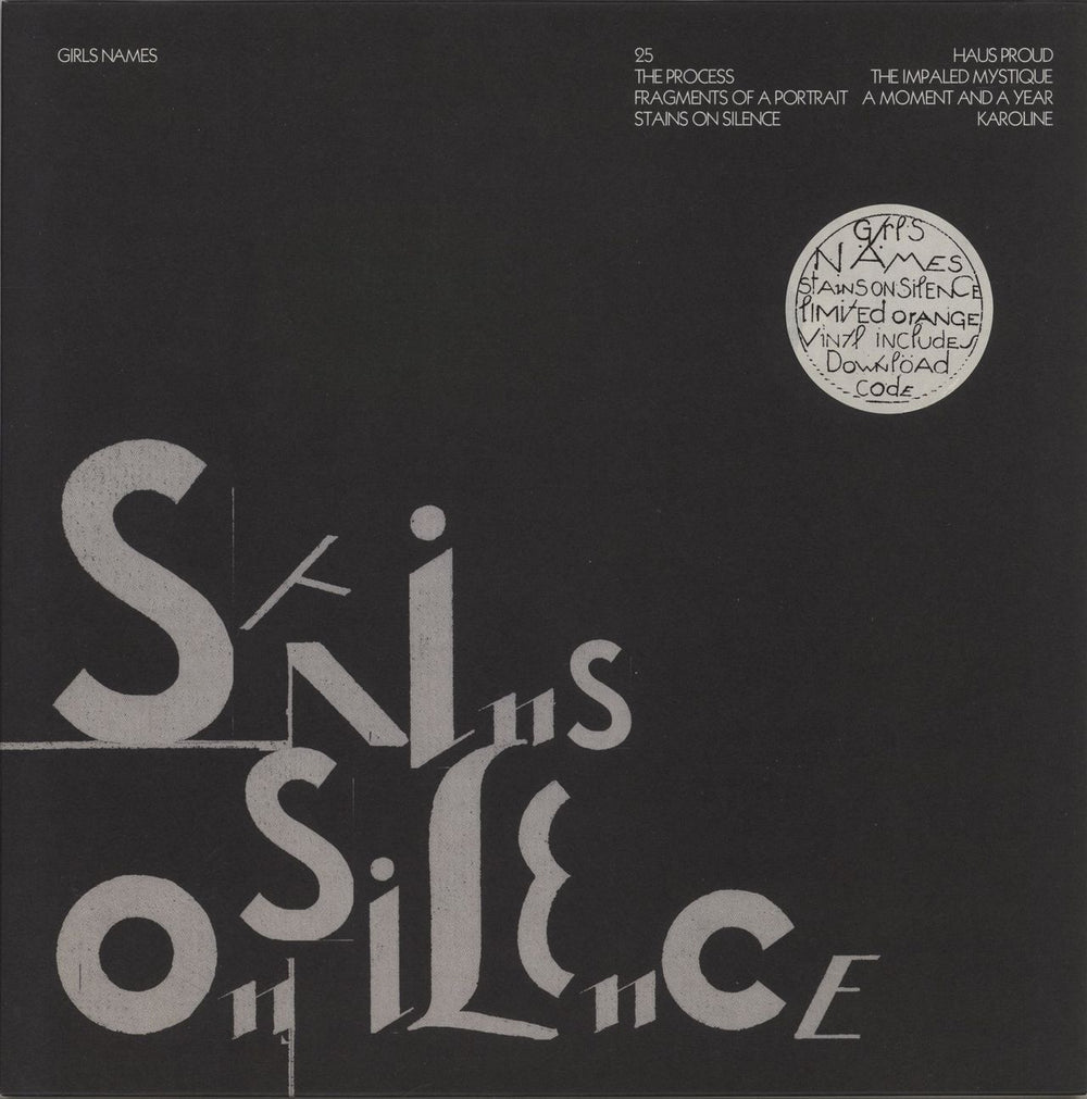 Girls Names Stains On Silence - Orange Vinyl + Black Sleeve UK vinyl LP album (LP record) TLV113LPX