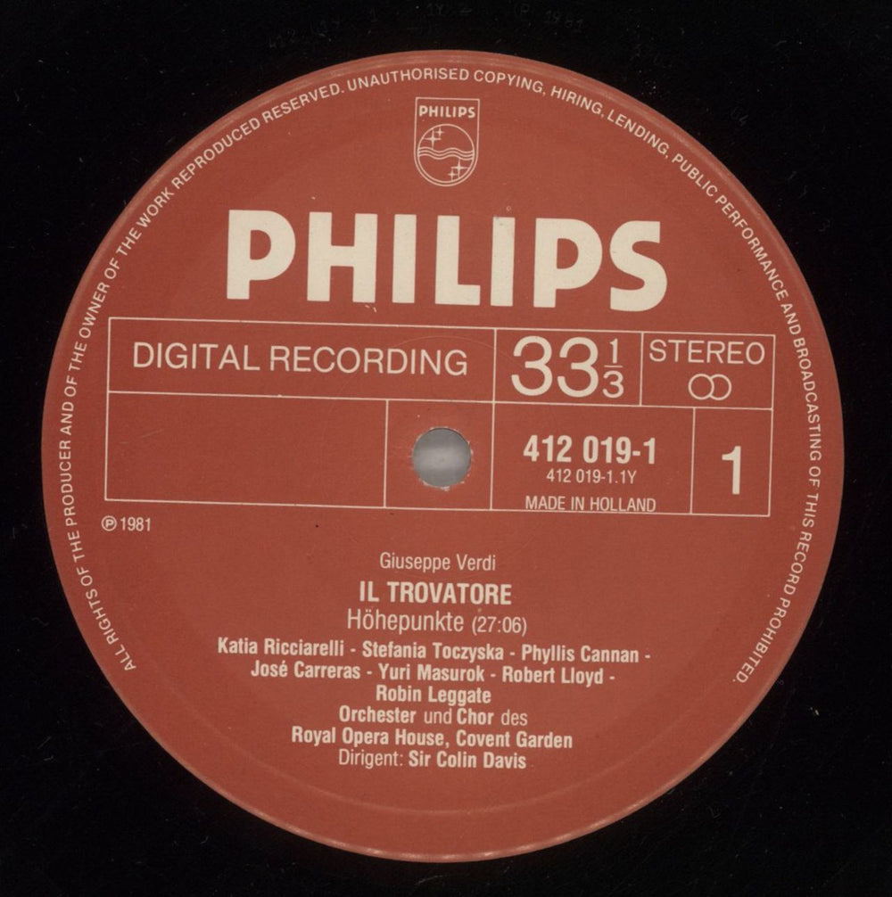 Giuseppe Verdi Verdi: Il Trovatore (Highlights) Dutch vinyl LP album (LP record) VBOLPVE879914