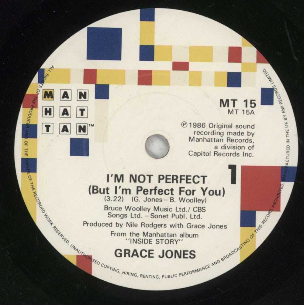 Grace Jones I'm Not Perfect [But I'm Perfect For You] UK 7" vinyl single (7 inch record / 45) GJO07IM102524