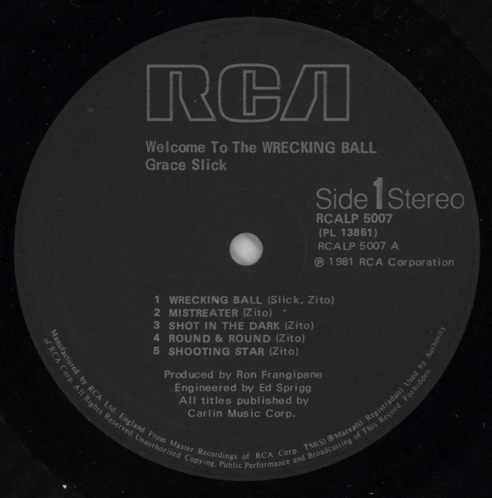 Grace Slick Welcome To The Wrecking Ball UK vinyl LP album (LP record) GSKLPWE409565