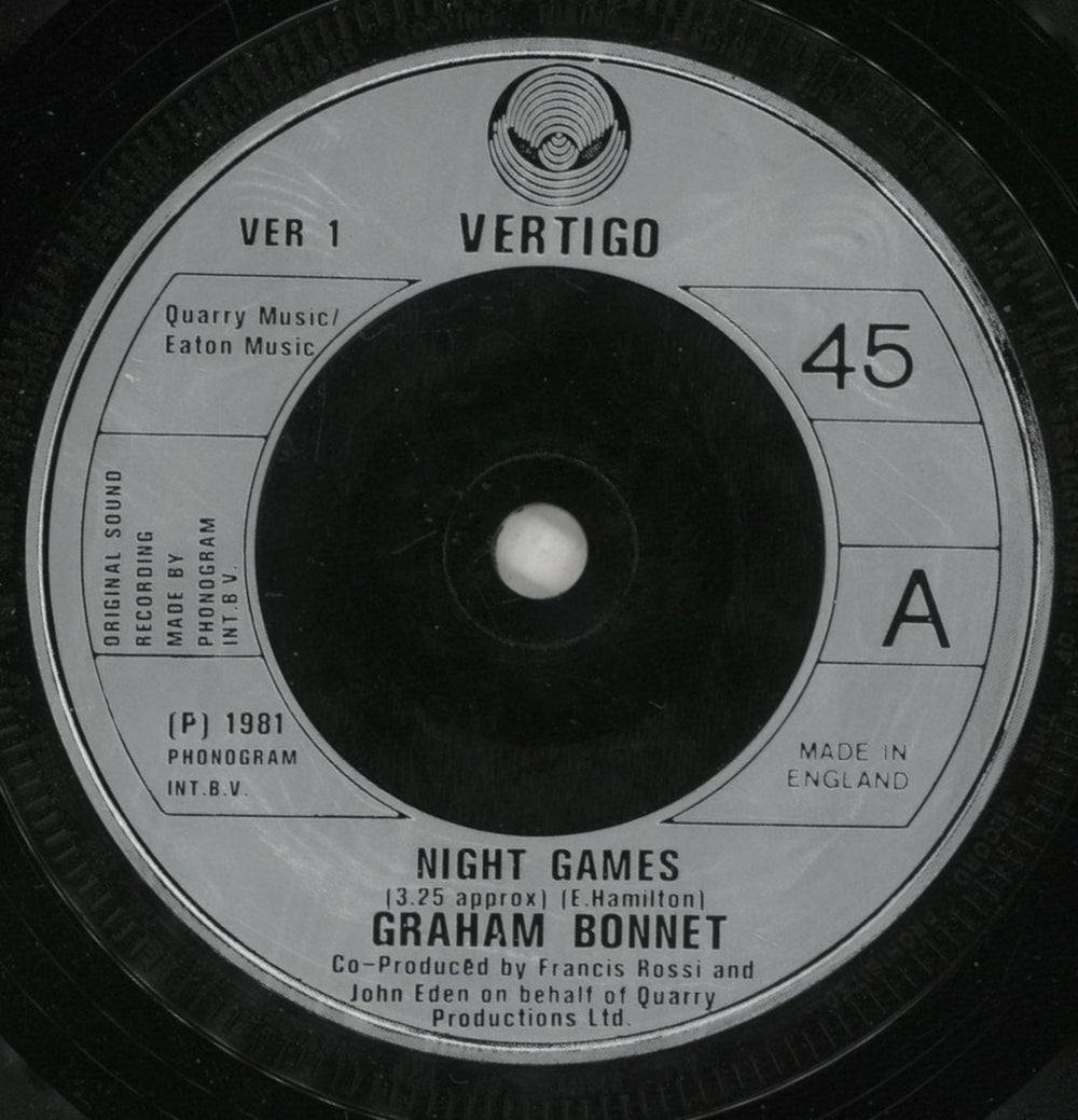 Graham Bonnet Night Games - P/S UK 7" vinyl single (7 inch record / 45) GBO07NI33980
