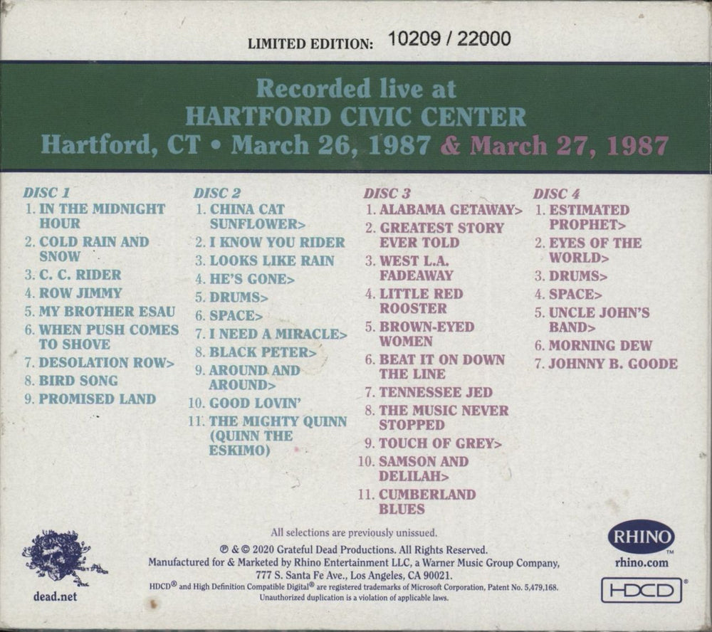 Grateful Dead Dave's Picks Volume 36: Hartford Civic Center, Hartford, CT 3/26/87 & 3/27/87 - Sealed US 4-CD album set