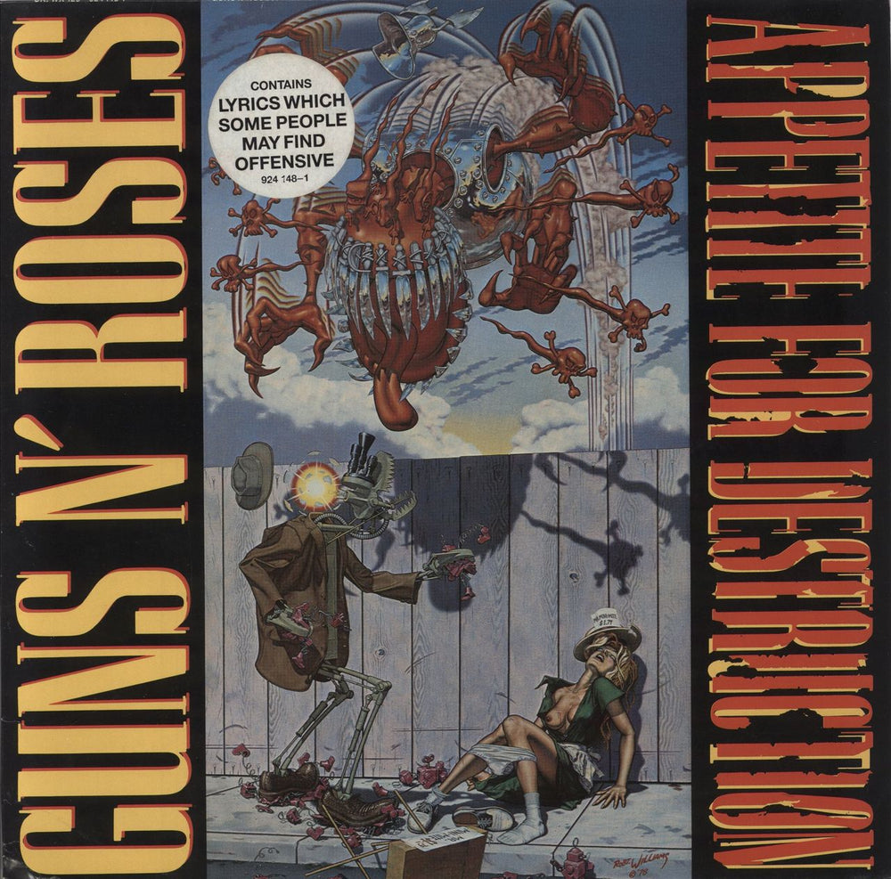 Guns N Roses Appetite For Destruction - 1st + Lyric Warning Hype Sticker UK vinyl LP album (LP record) WX125