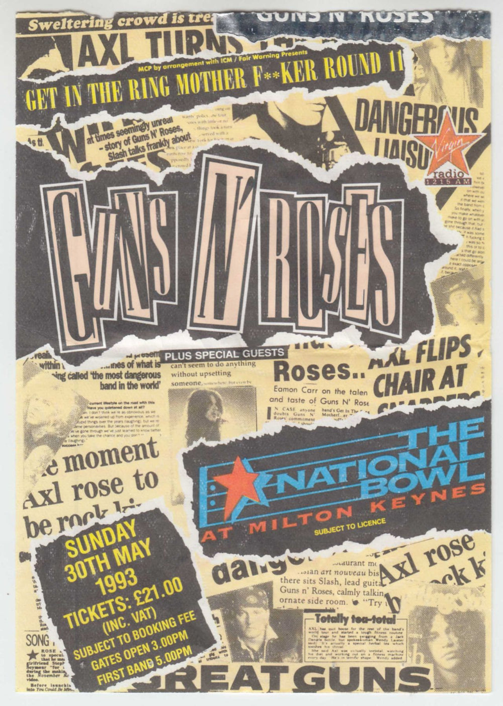 Guns N Roses Use Your Illusion Tour 1993 + ticket UK tour programme GNRTRUS195168