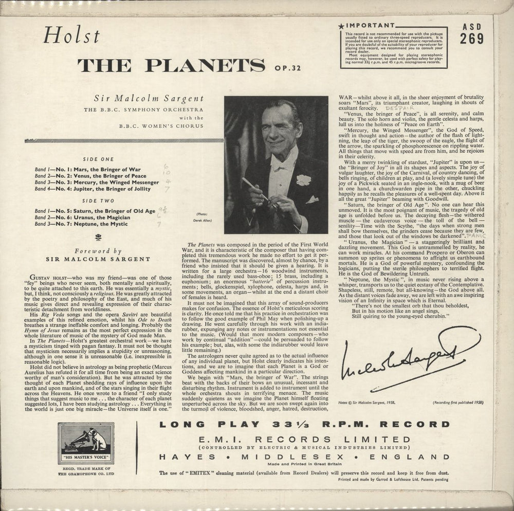Gustav Holst The Planets - 3rd UK vinyl LP album (LP record)