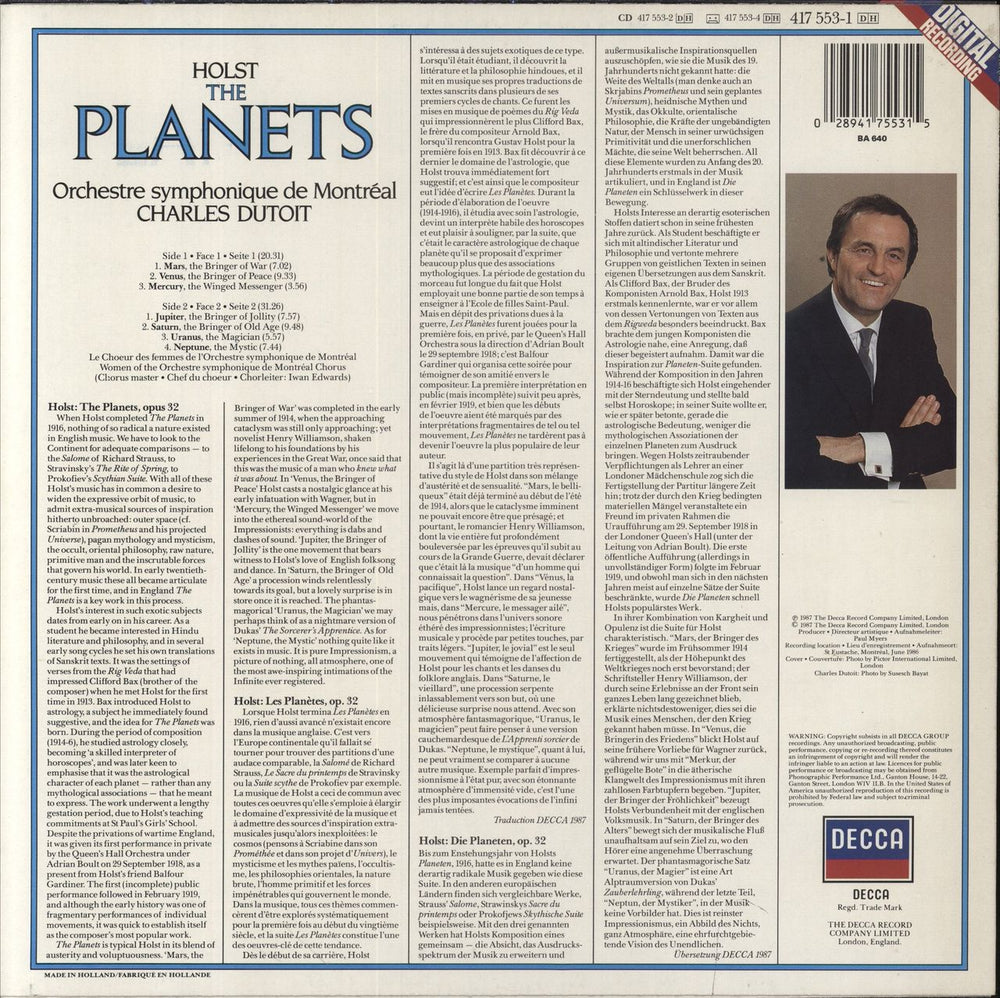 Gustav Holst The Planets Dutch vinyl LP album (LP record) 028941755315