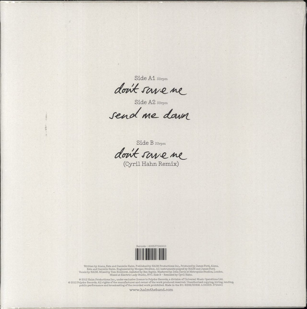 Haim Don't Save Me - White Vinyl UK 10" vinyl single (10 inch record) 602537246410