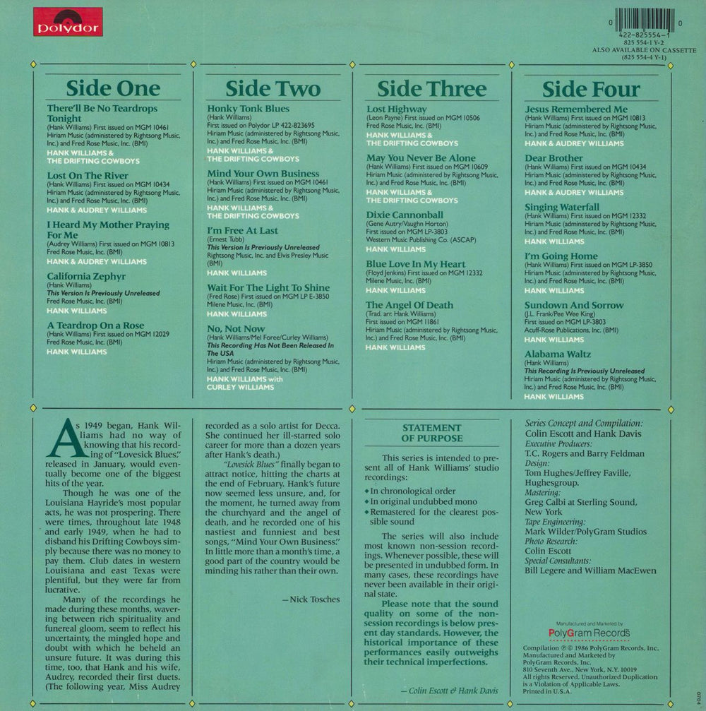 Hank Williams Lost Highway: December 1948 - March 1949 US 2-LP vinyl record set (Double LP Album) 042282555410